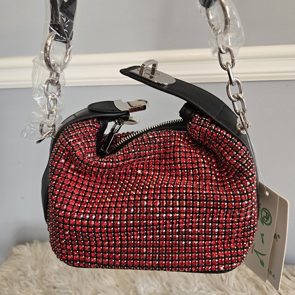Handbags - Red Crystal Rhinestone Mini Shoulder Bag - Women